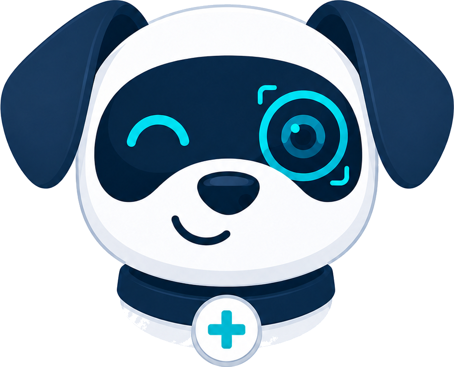 SpotBot mascot — a friendly robotic dog with a dermoscope eye